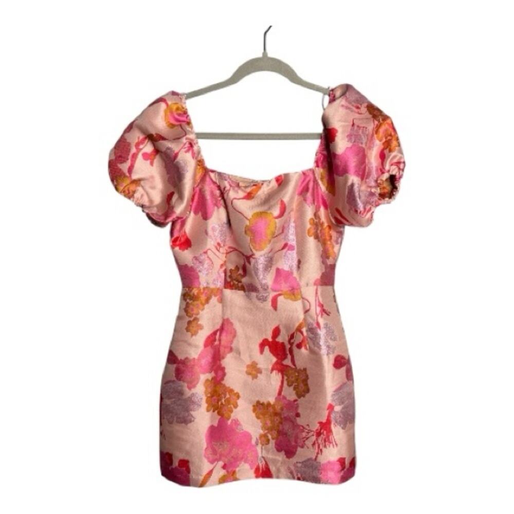Lulu’s Pink Purple Metallic Print Puff Sleeve Mini Dress Small